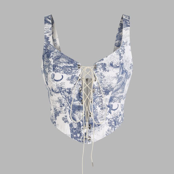 Cider Blue and White Printed Crop Top - Picture 2 of 6